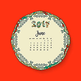 紅色背景六月日歷設(shè)計(jì)圖片[
