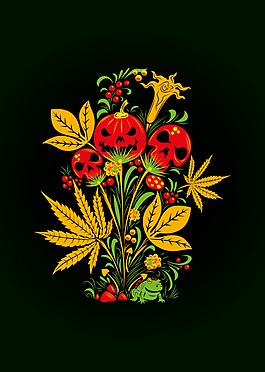萬圣節(jié)創(chuàng)意花卉插畫