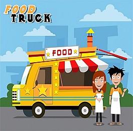 快餐车和卖家设计丰富多彩的插图
