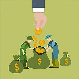 資金收入概念插圖與工人和硬幣自由向量