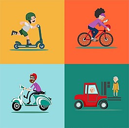 個人車輛向量在平面彩色插圖風格自由向量