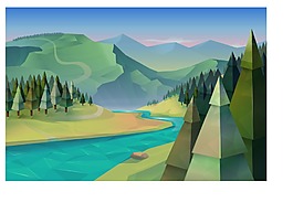 卡通矢量圖山水風(fēng)景畫