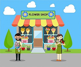 花店矢量插图在平面风格自由