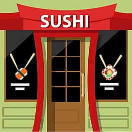 壽司店外觀設(shè)計(jì)與顏色的風(fēng)格自由向量