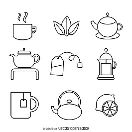 線性茶圖標集