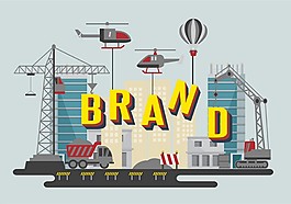 品牌推廣與文本和施工現(xiàn)場免費矢量插圖