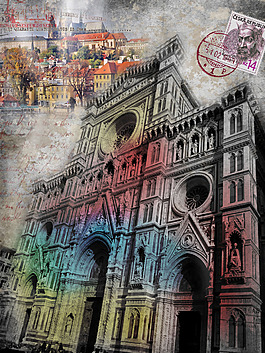 美麗的建筑油畫圖片