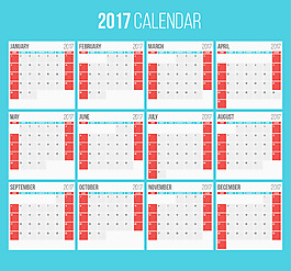 2017藍色背景日歷