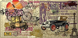 美麗的車子油畫圖片