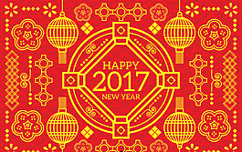 紅色新年背景與黃金飾品