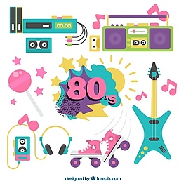 在平面设计中的80年代对象的集合