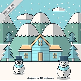雪人和圣誕背景山幾何