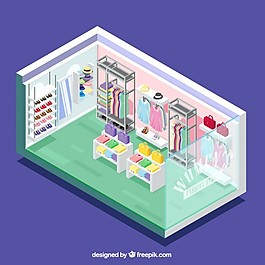 七彩服装店，等距观