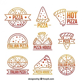 鮮艷的標志收藏的手工繪制的比薩餅