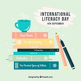 以平面風格的鉛筆和書籍的掃盲日