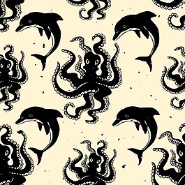 漂亮的圖案與章魚和海豚