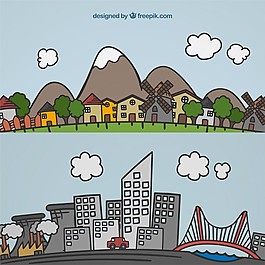 城市與鄉(xiāng)村的手繪景觀