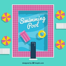 具有浮動背景的粉色邊框的游泳池