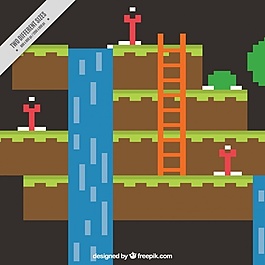 視頻游戲場景背景與瀑布