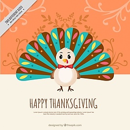可愛裝飾背景的感恩節(jié)火雞