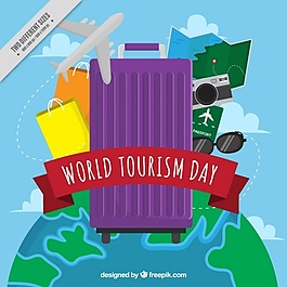 紫色手提箱旅游日其他物品