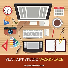 頂部視圖背景的藝術工作室