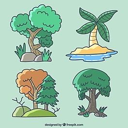 綠色背景上的四棵樹