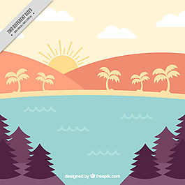 以平面風(fēng)格棕櫚樹的景觀