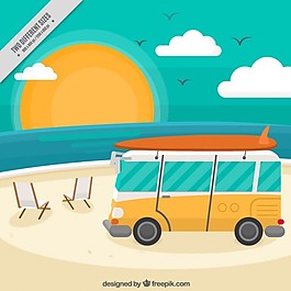 海灘上手繪的旅行車