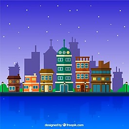 有建筑背景的夜间城市平面设计