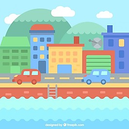 彩色城市背景車