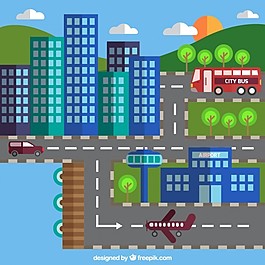 平面设计中的道路与建筑背景