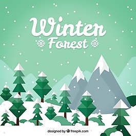 平面設(shè)計(jì)中的雪山森林景觀