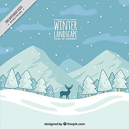 手繪山地的冰雪景觀背景
