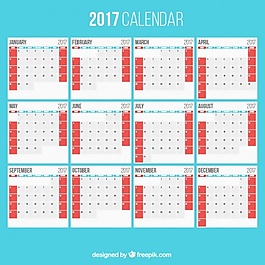 藍色背景上的2017個日歷
