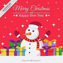 圣誕雪人的背景與禮品盒