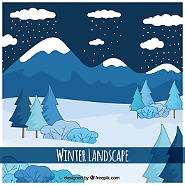 手繪山川的雪景背景