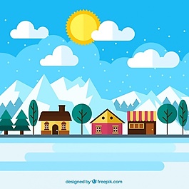 冬季景觀中的漂亮房子背景