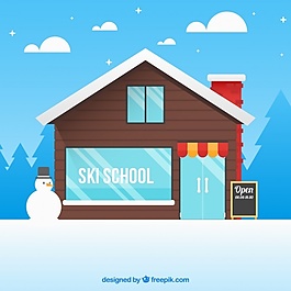 平面设计中的滑雪学校小屋背景