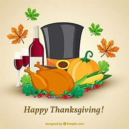 帽子和感恩節(jié)晚餐的背景