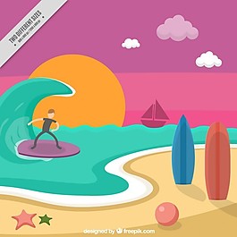 一個沖浪海灘景觀的背景