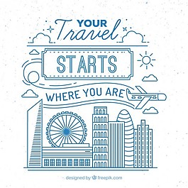 可爱的旅行插图与蓝色的轮廓