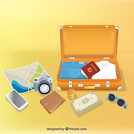帶旅行元素的打開行李