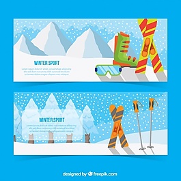 具有滑雪元素的景觀橫幅