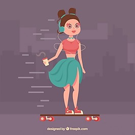 現(xiàn)代女孩在她的滑冰