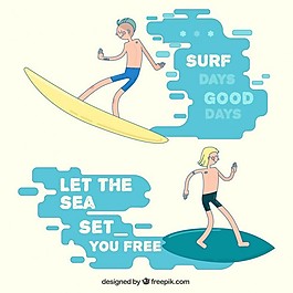 手繪的沖浪者與短語