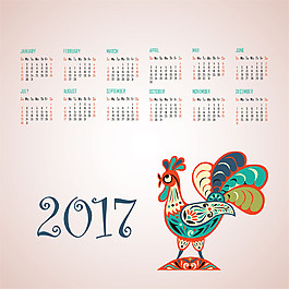 彩色花紋公雞2017年日歷圖片