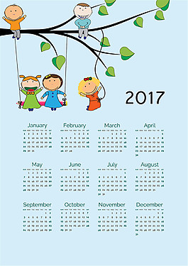 蕩秋千小朋友2017年日歷圖片