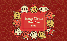 2017新年可愛的動(dòng)物背景
