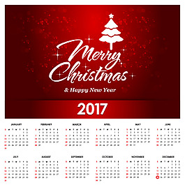 2017圣誕紅色背景日歷